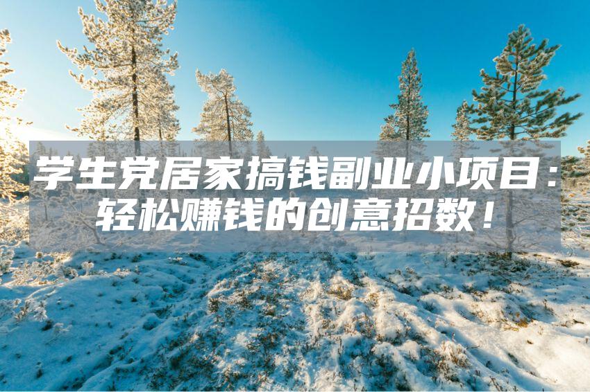 学生党居家搞钱副业小项目：轻松赚钱的创意招数！